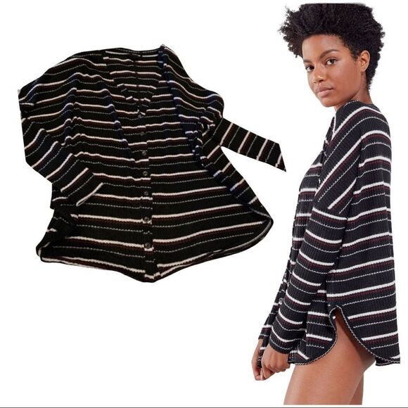 Urban Outfitters Out From Under Jojo Waffle Knit Top oversized Small Striped - Picture 4 of 11